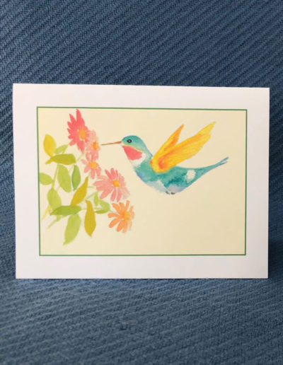 "Hummingbird with Zinnias" - box of 10 note cards (4&1/4")