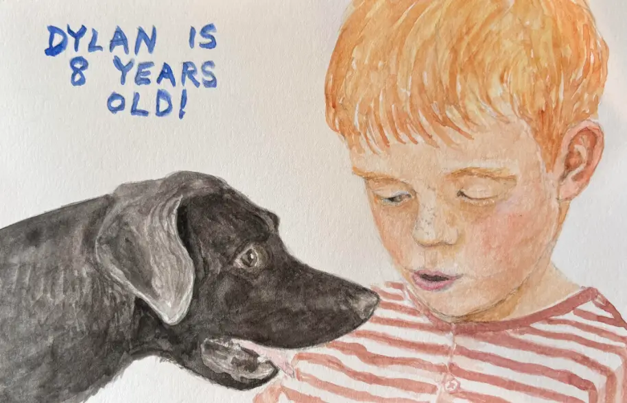 Dylan is 8 Years Old, watercolor, 8x5