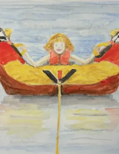 Indira Goes for a Ride, watercolor, 5.5x8
