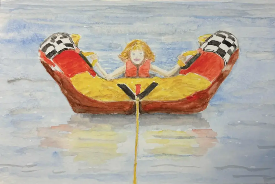 Indira Goes for a Ride, watercolor, 5.5x8